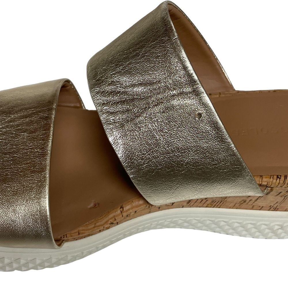 Aerosoles Zeff Womens Gold‎ Strappy Chunky Slides Leather Wedge Cork Size 10M - Picture 5 of 15